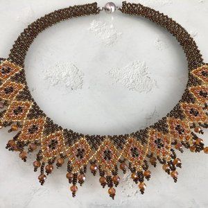Czech Bead BRONZE, GOLD, COPPER Pointed Necklace